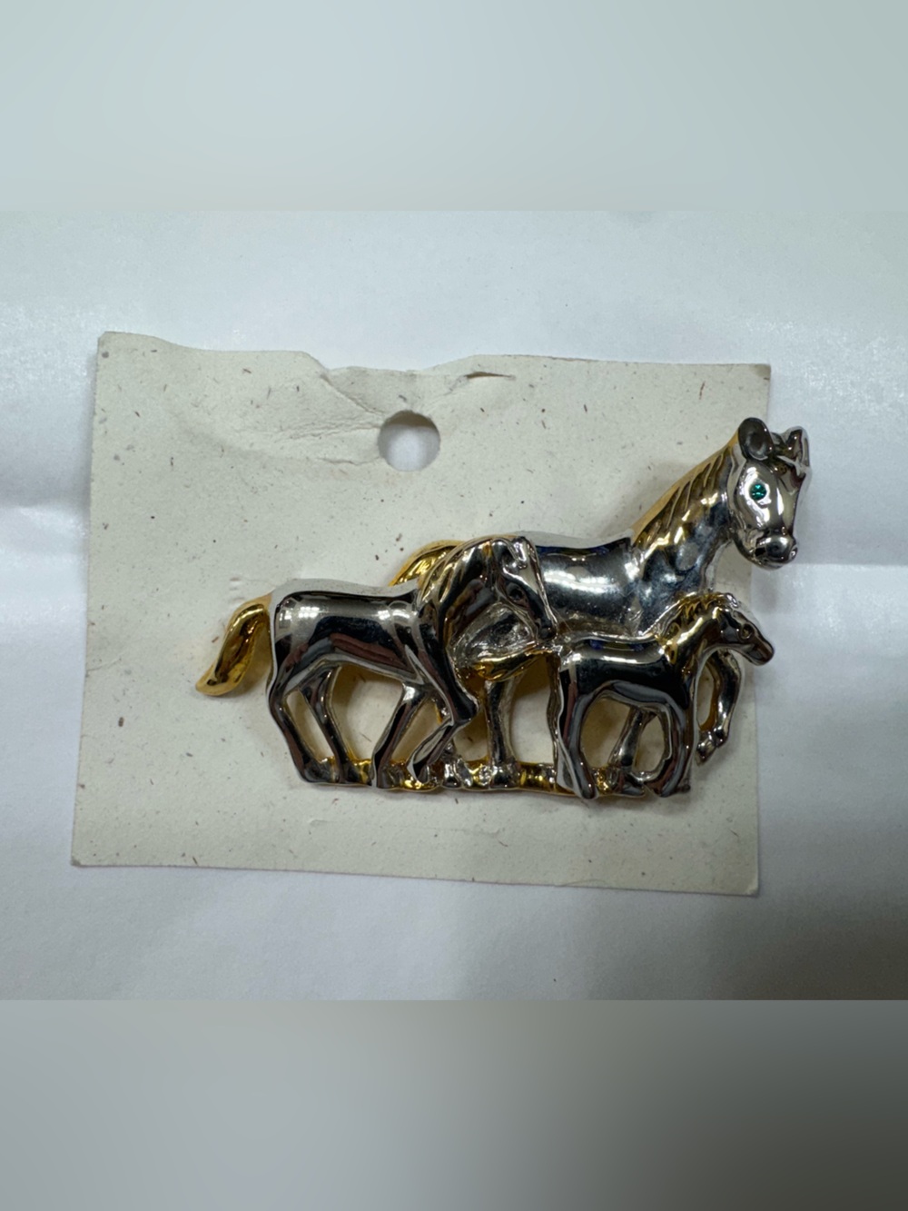 Silver & Gold Horse Brooch - Equestrian Accent Pin
